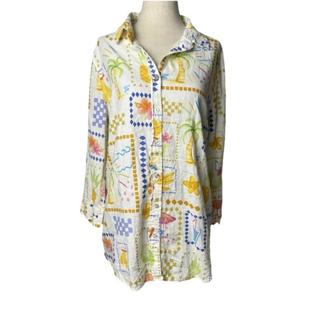 CALYPSO‎ ST BARTH Women's Linen Shirt M Button Down Beach Vacation Euro Summer